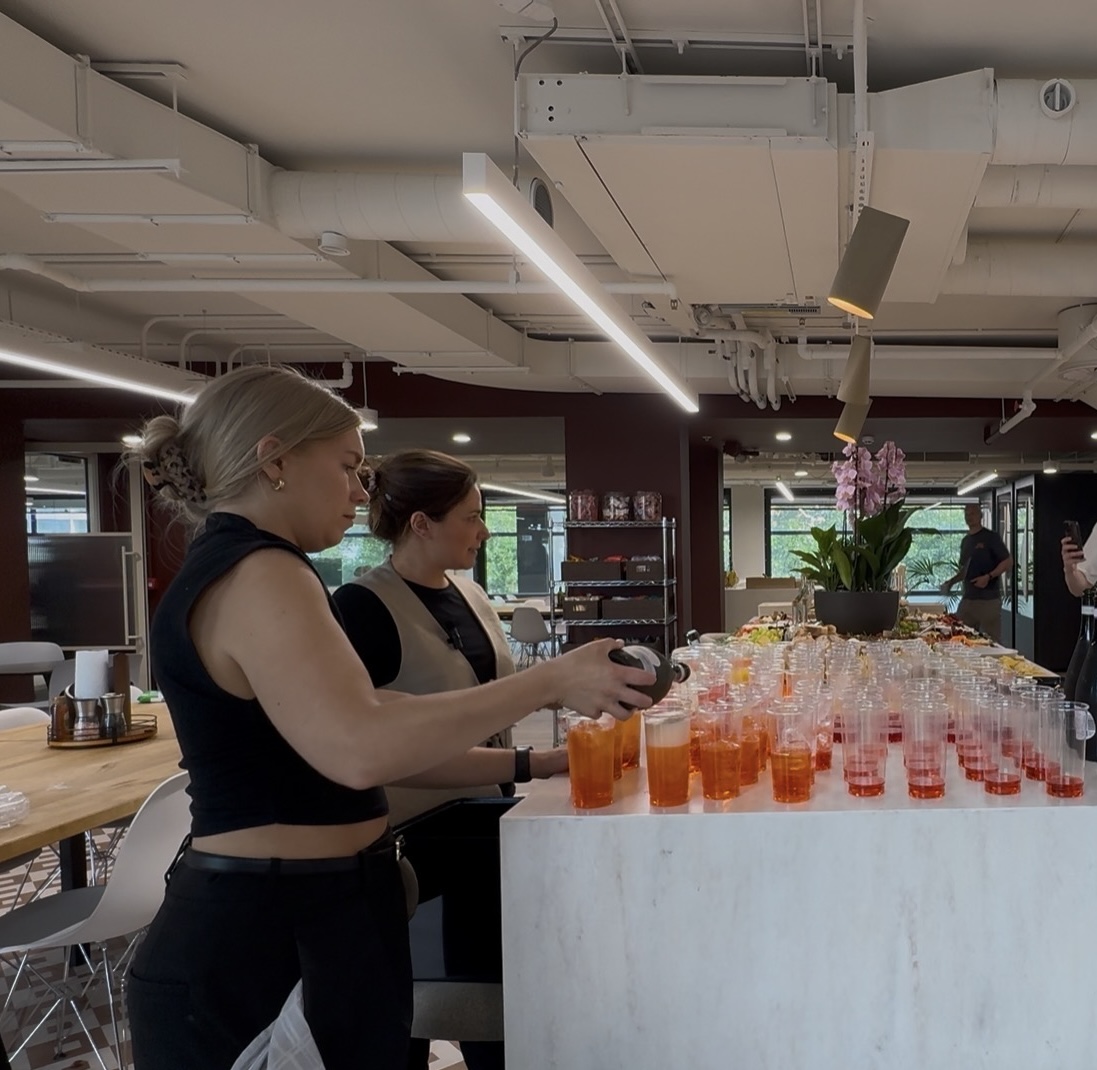 Cocktails being prepared at an office event bar